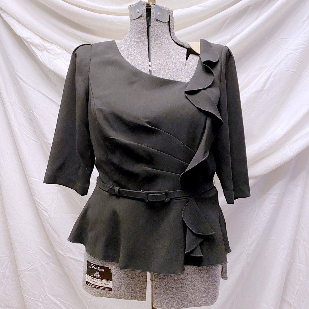 White House Black Market Peplum Top with Ruffle and Belt